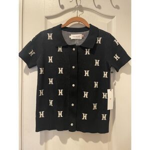 NWT Honor The Gift Short-Sleeve Monogram Polo – Black and White – S